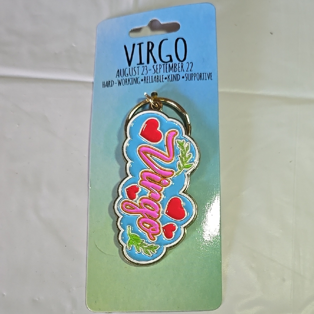 Virgo Zodiac Keychain with Hearts